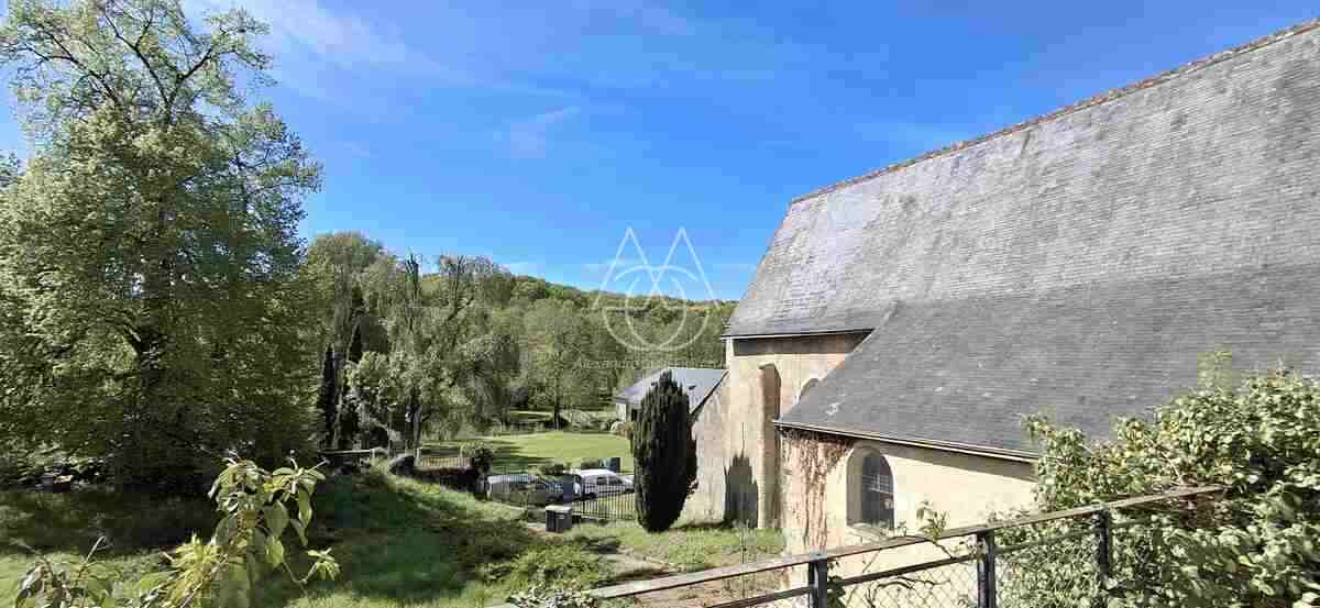 Chateau du XVII eme surplombant un petit village traversé par une petite ricviere.