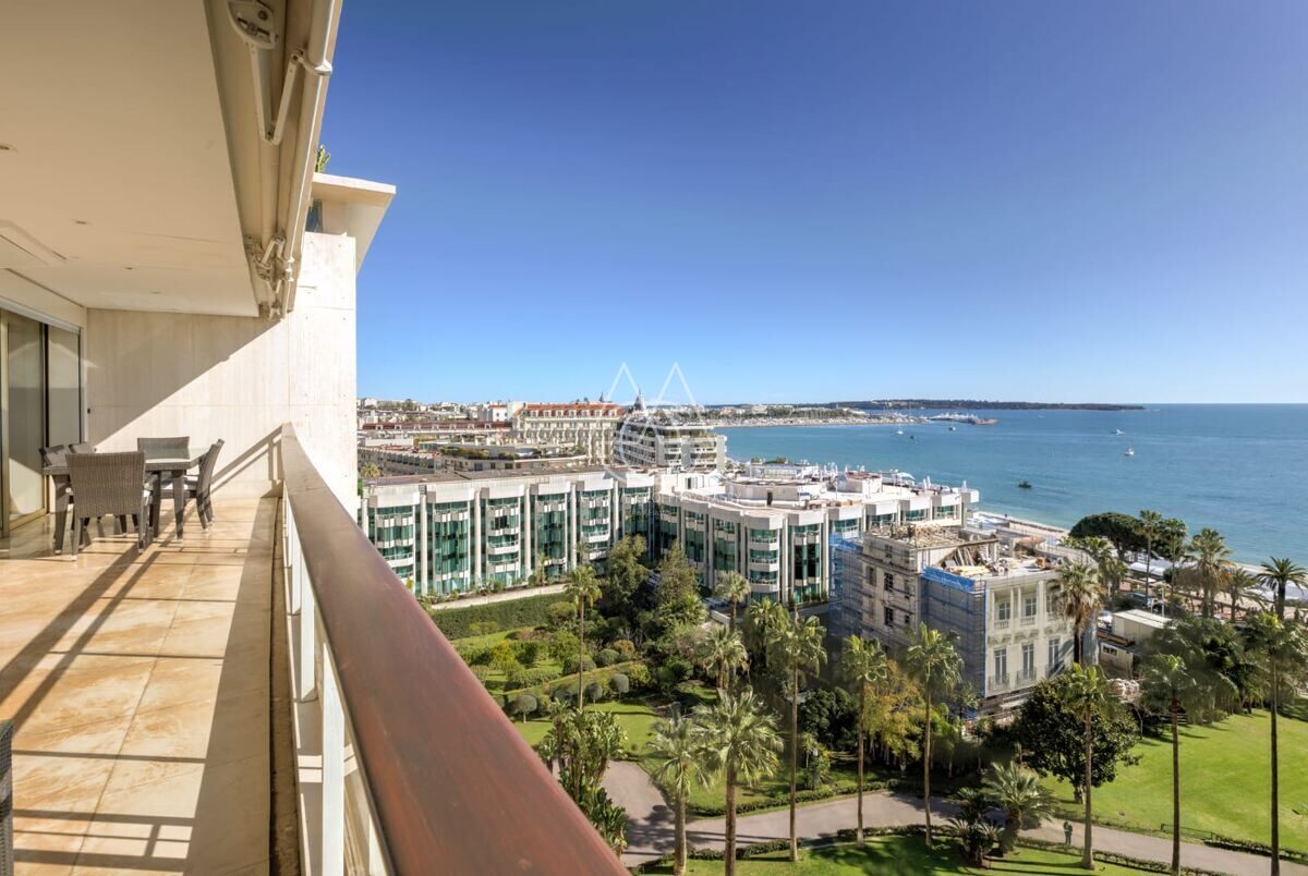 Appartement unique à Cannes, offrant une superficie exceptionnelle de 335 m² avec une terrasse et cinq chambres, le tout bénéficiant d’une vue imprenable sur la mer Méditerranée. 